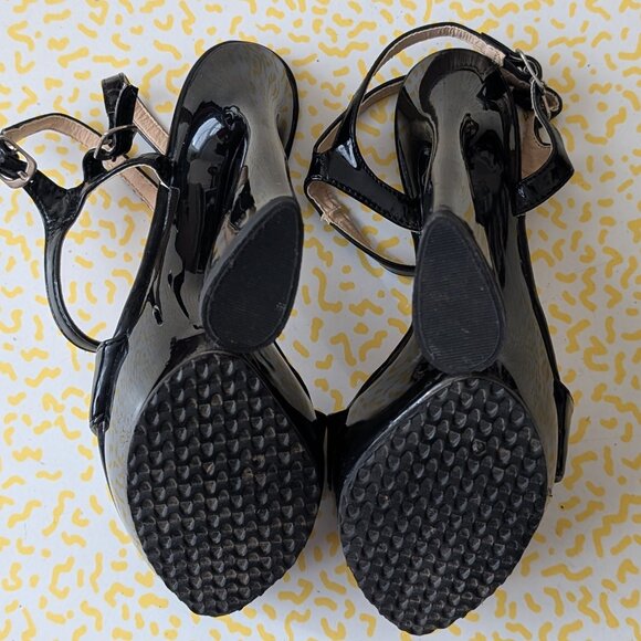 Db Dk Fashion Black Patent Sculptural Platform Heels - Picture 4 of 5